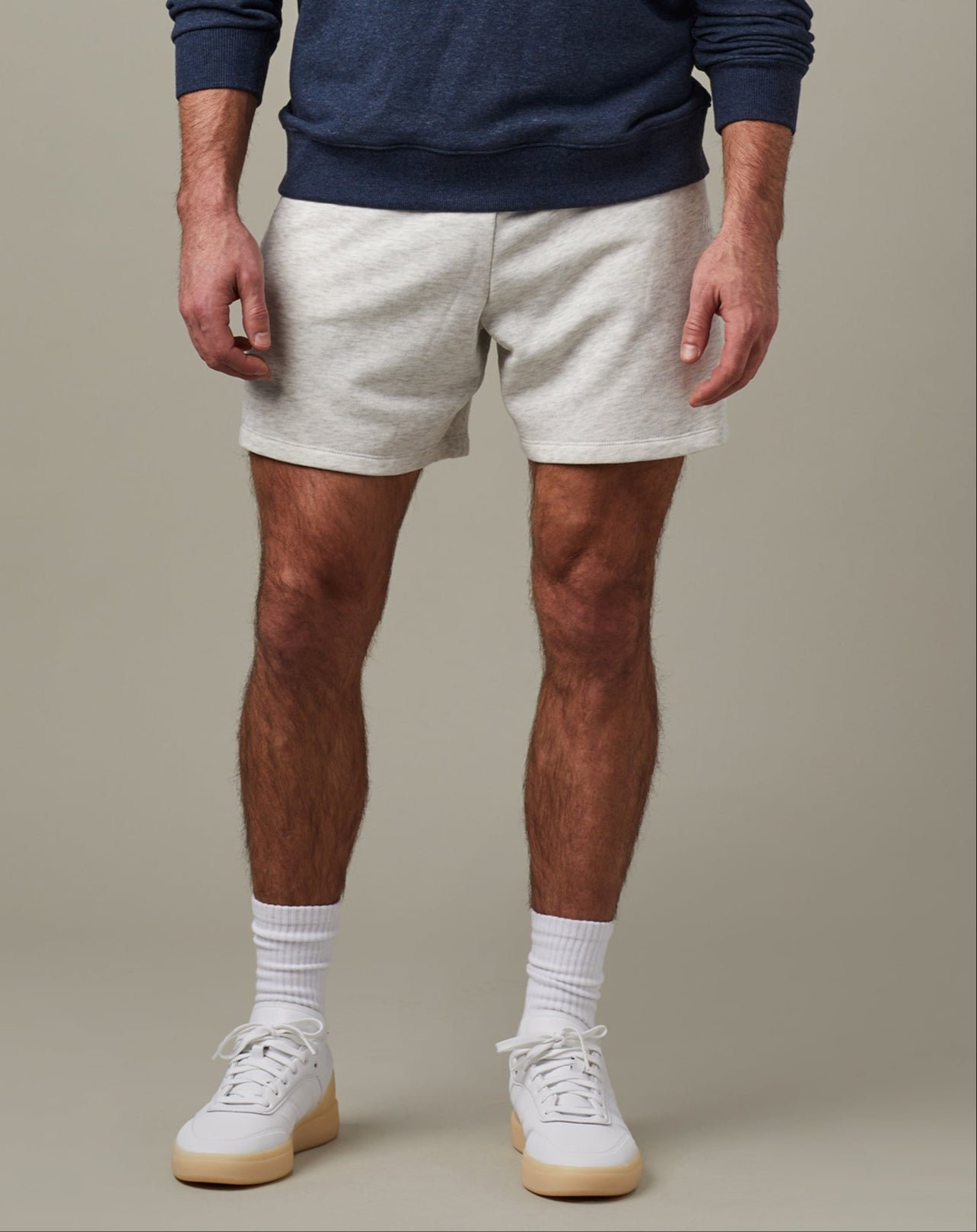 Shorts_GreyMarl_1424 Tims Unisex French Terry Shorts - Cloud Marl 6" - Image 1